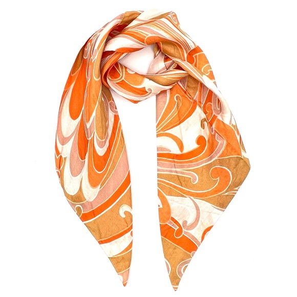 Vintage 1960s Abstract Art Deco Style Mod Retro Orange Twilly Scarf - Picture 1 of 2